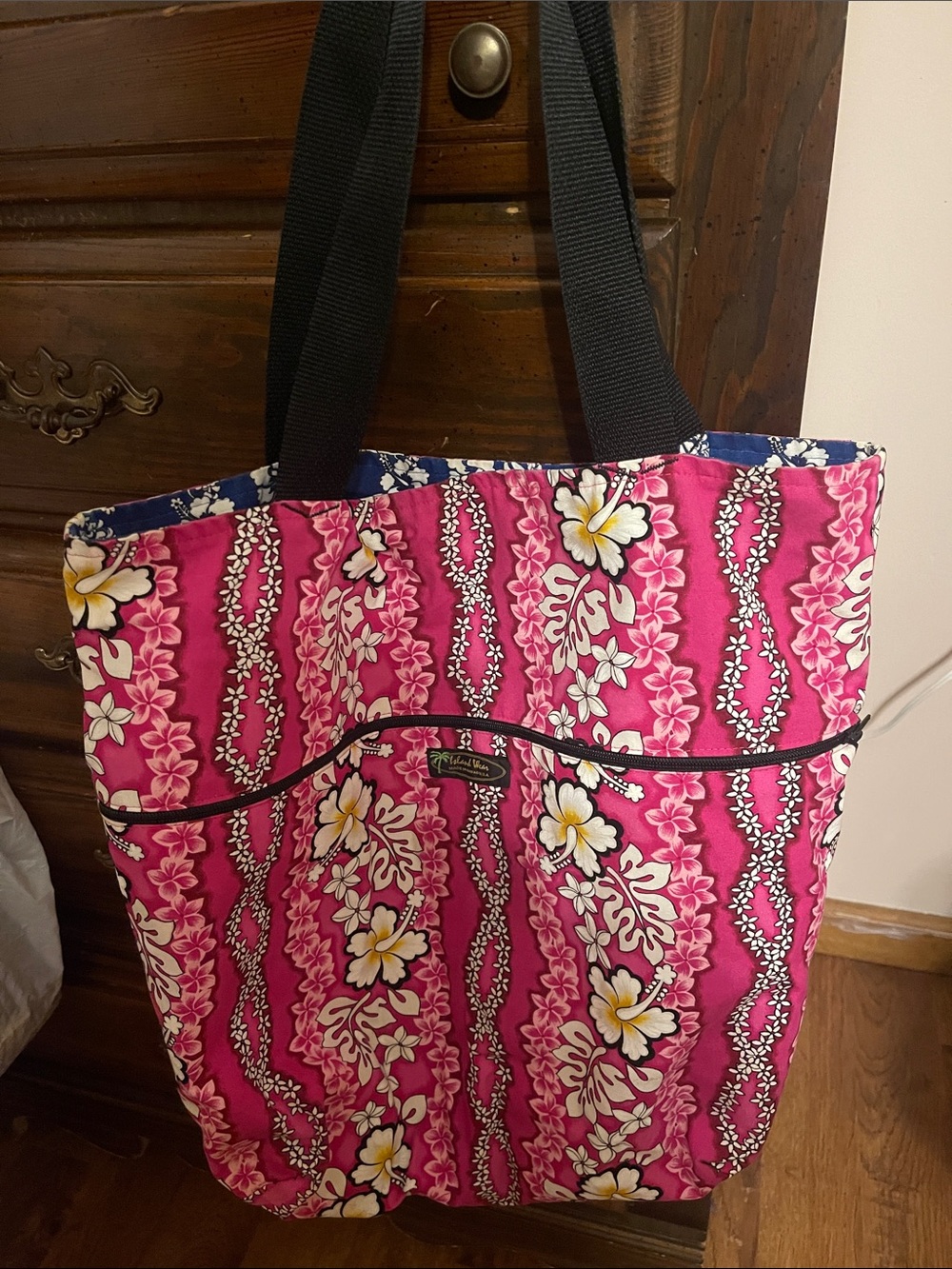 Floral Pink Tote Bag with Black Straps - Casual Everyday Carry